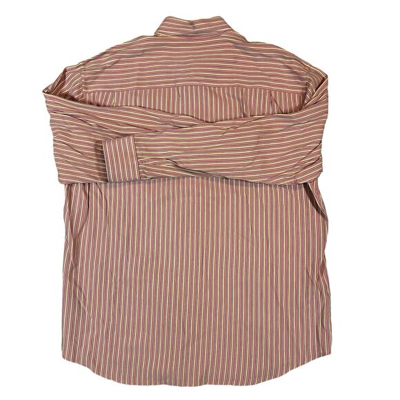 Bugatchi Uomo Flip Cuff Rayon Button Down Shirt Mens Large Orange Gold Striped - Picture 2 of 9